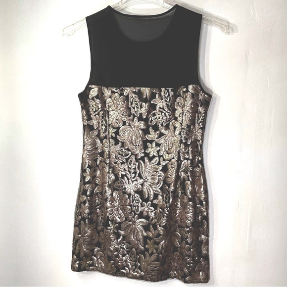 Pink Martini Gold Sheer Cocktail Dress M Black Mesh‎ Mini - Picture 2 of 14
